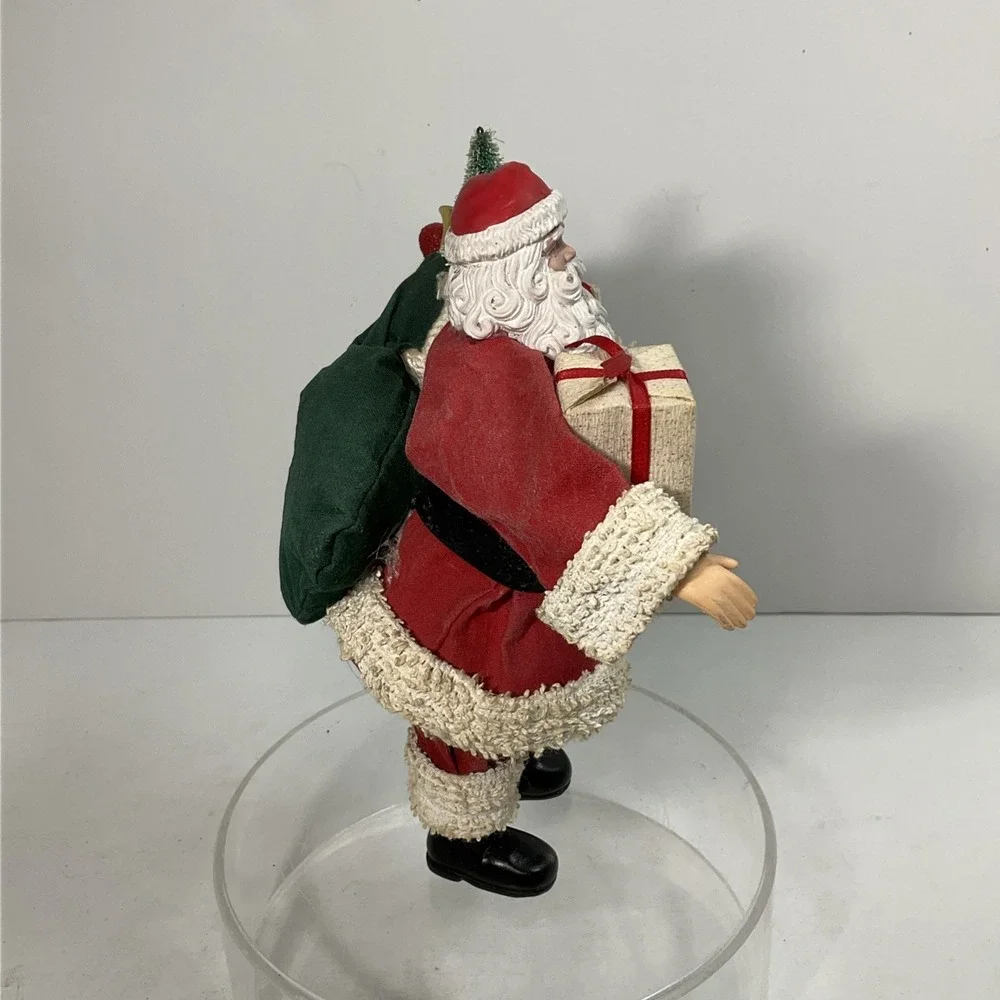 Vintage Fabric Mache Santa's 1 W/Gifts &‎ 1 Baseball Santa Good Condition No Box